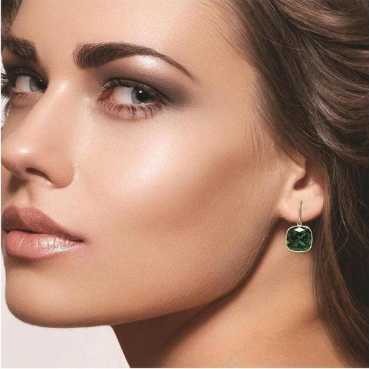 Luxurious 4.50CTW Lab Grown Cushion Cut Emerald Drop Earrings in 925 Sterling Silver - 8mm Square Gems - nobiliving.com
