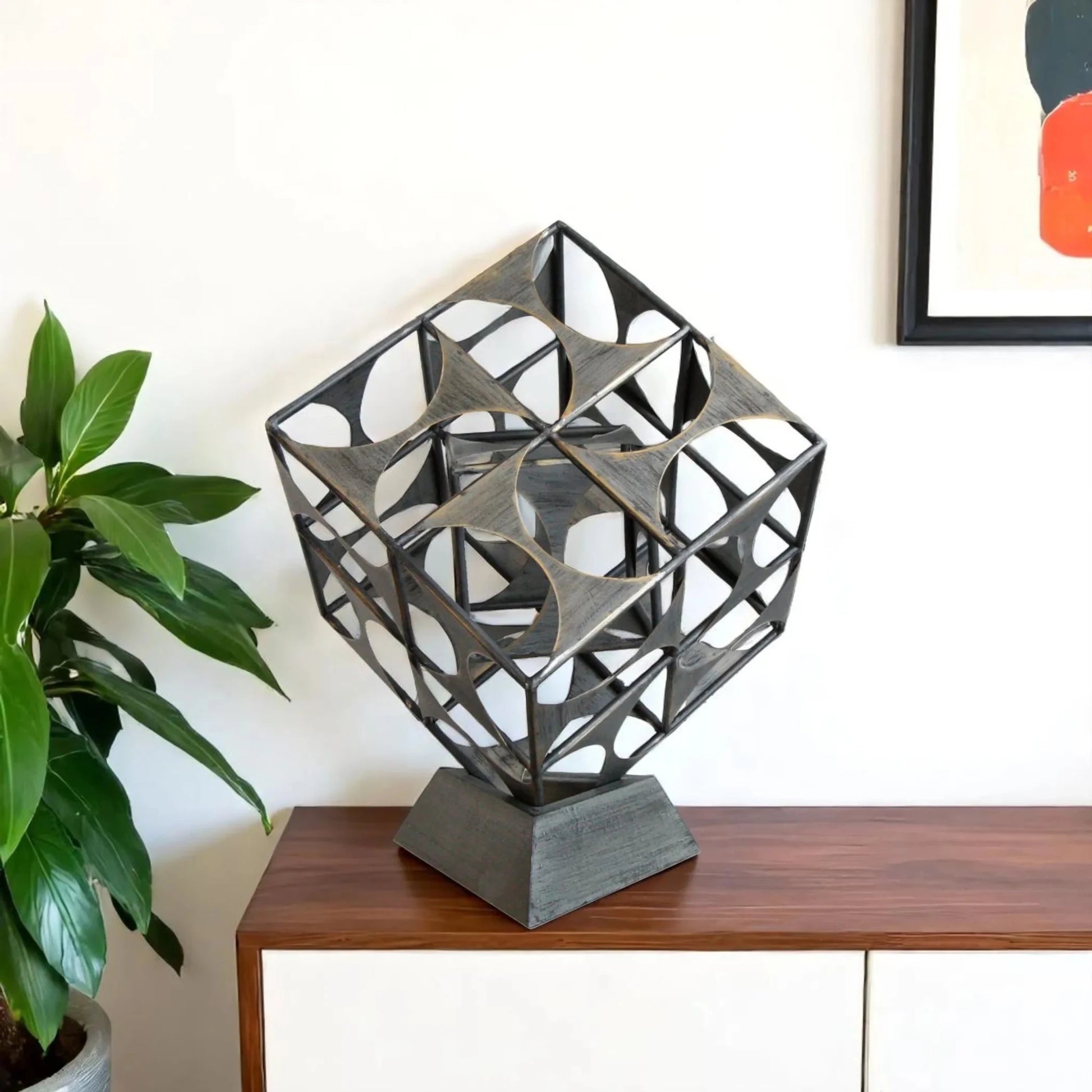 Metal Geo Cube Tabletop Sculpture - Nobiliving