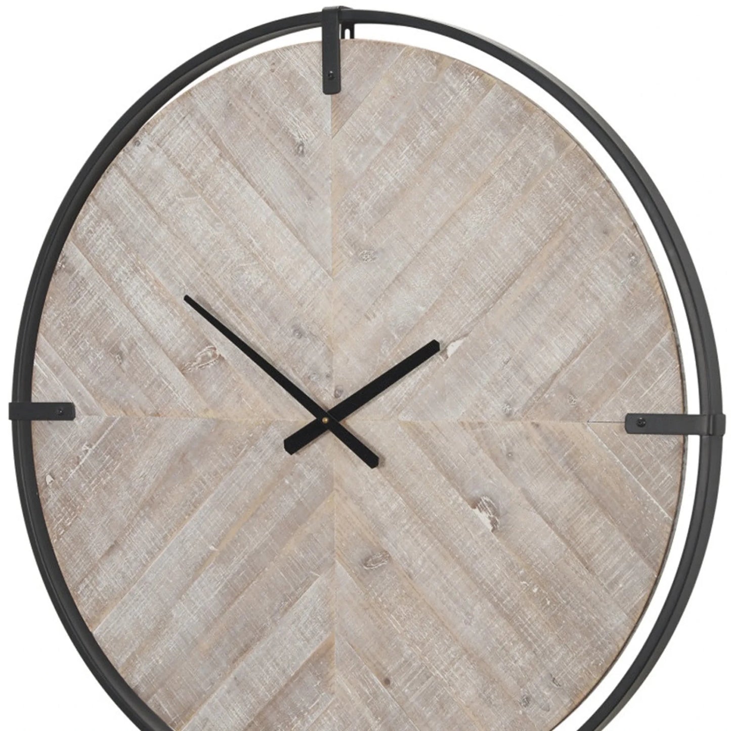 Metal Wood Analog Distressed Round Wall Clock - Nobiliving