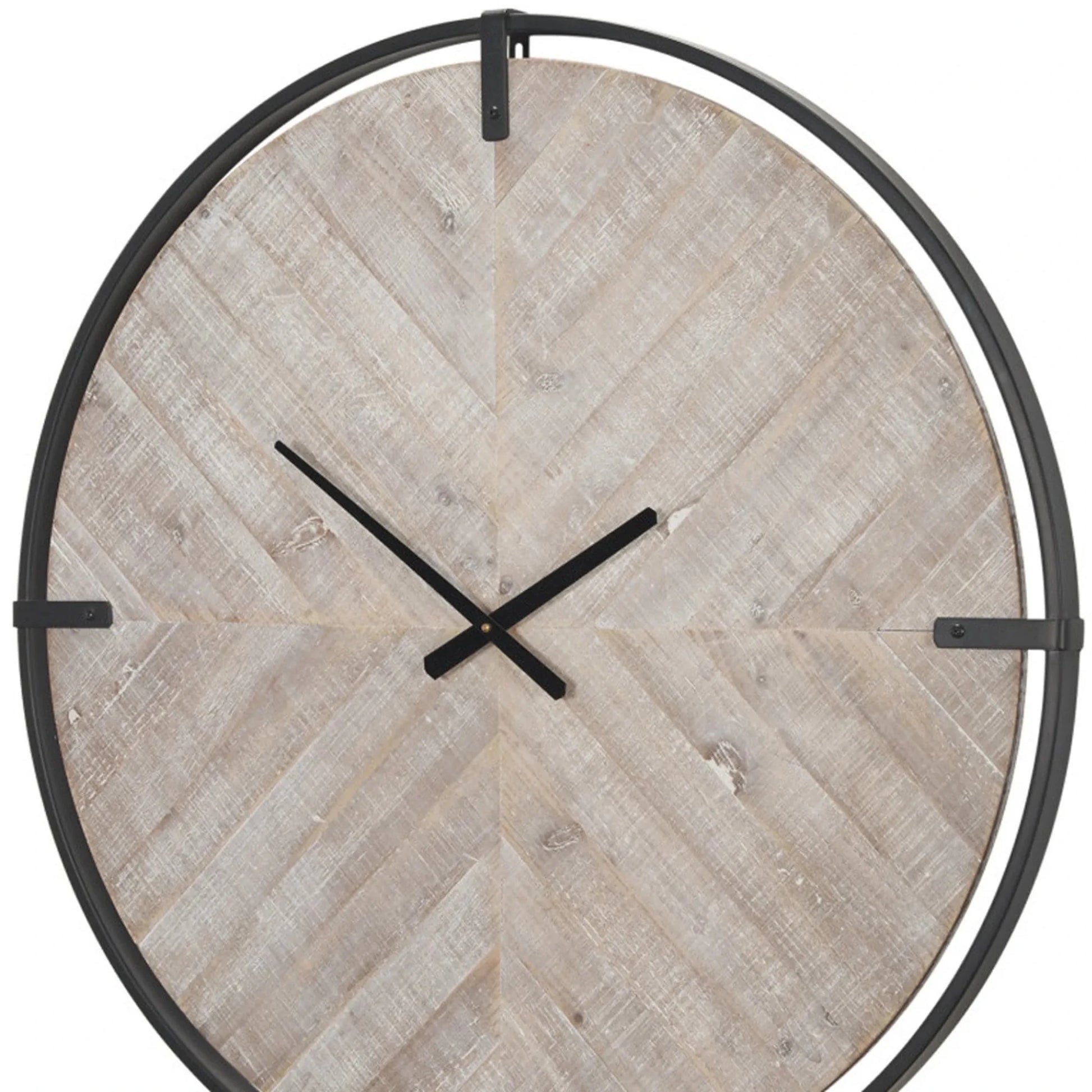 Metal Wood Analog Distressed Round Wall Clock - Nobiliving