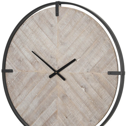 Metal Wood Analog Distressed Round Wall Clock - Nobiliving