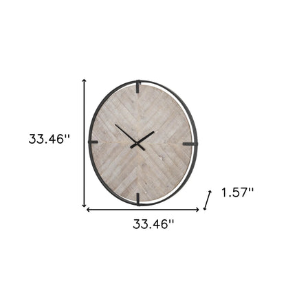 Metal Wood Analog Distressed Round Wall Clock - Nobiliving