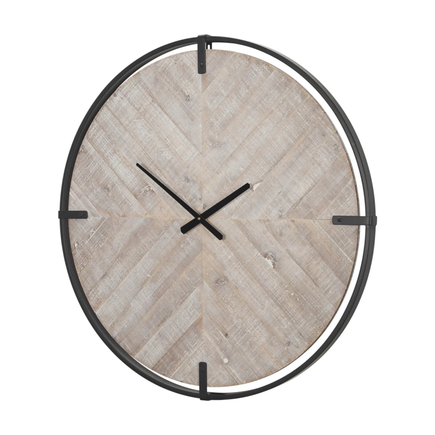 Metal Wood Analog Distressed Round Wall Clock - Nobiliving