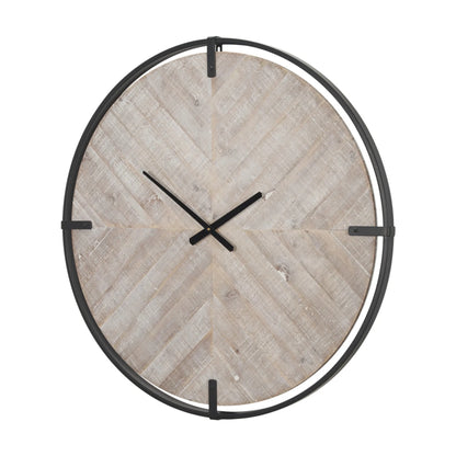 Metal Wood Analog Distressed Round Wall Clock - Nobiliving