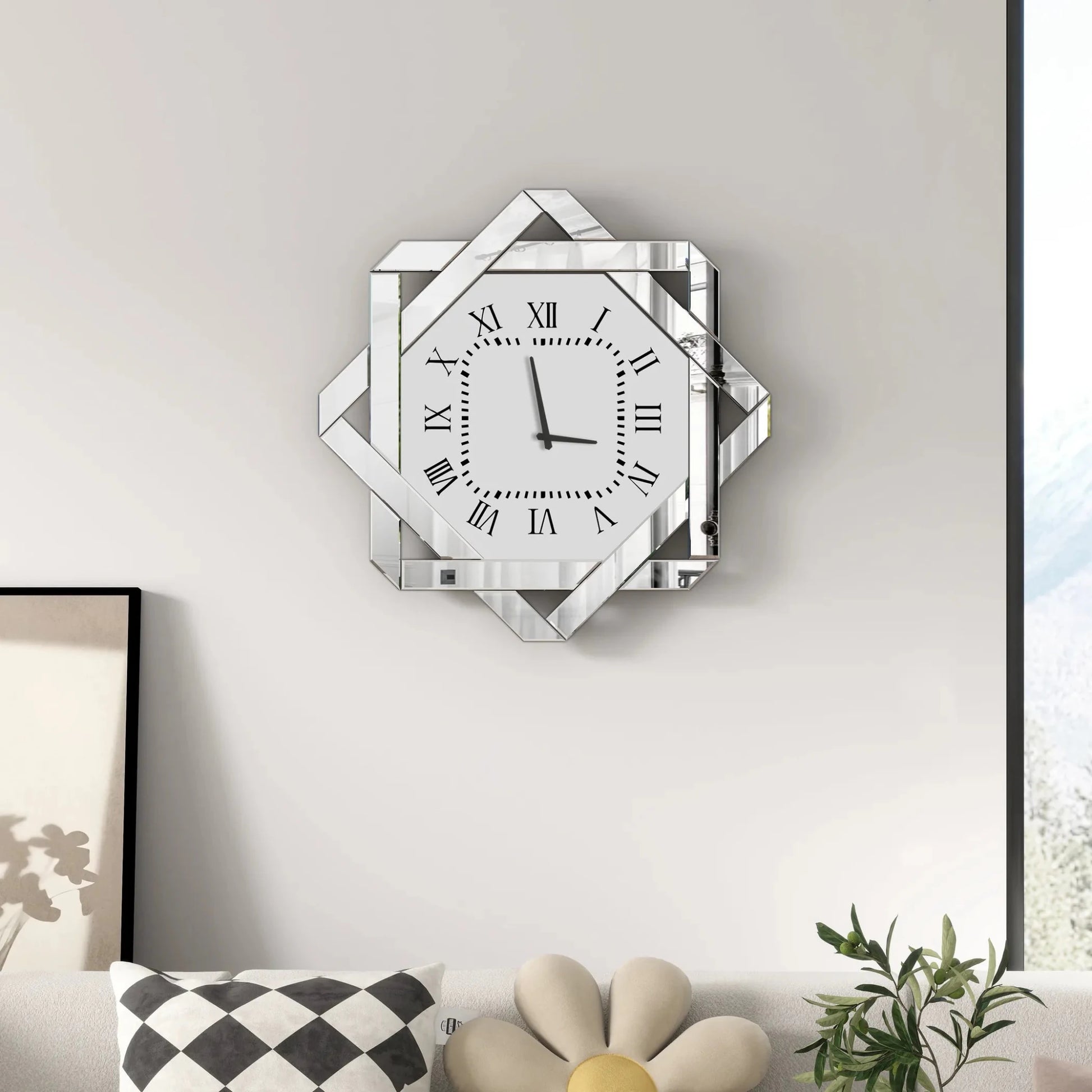 MirroGlass Silent Analog Geometric Wall Clock - Nobiliving