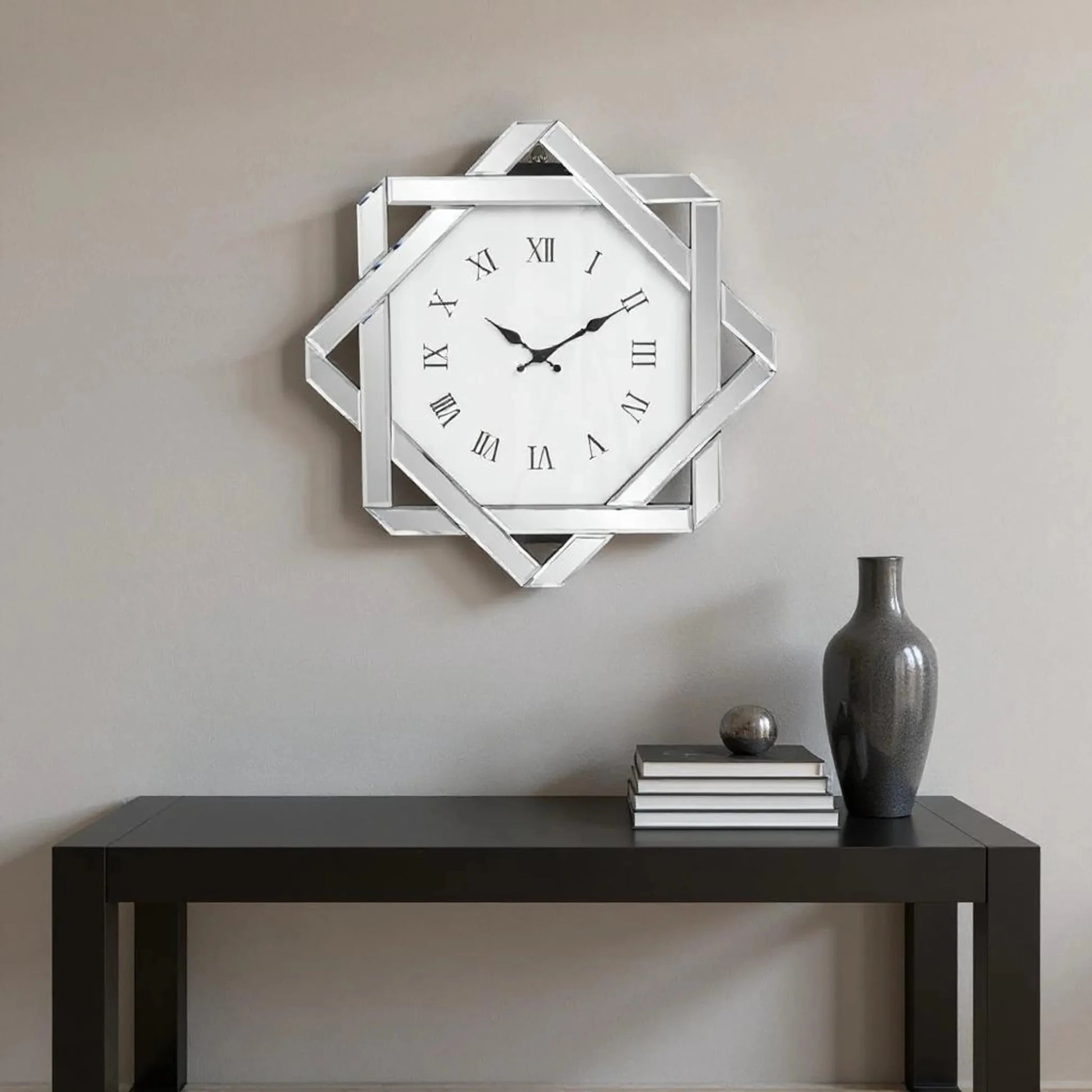 MirroGlass Silent Analog Geometric Wall Clock - Nobiliving