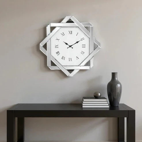 MirroGlass Silent Analog Geometric Wall Clock