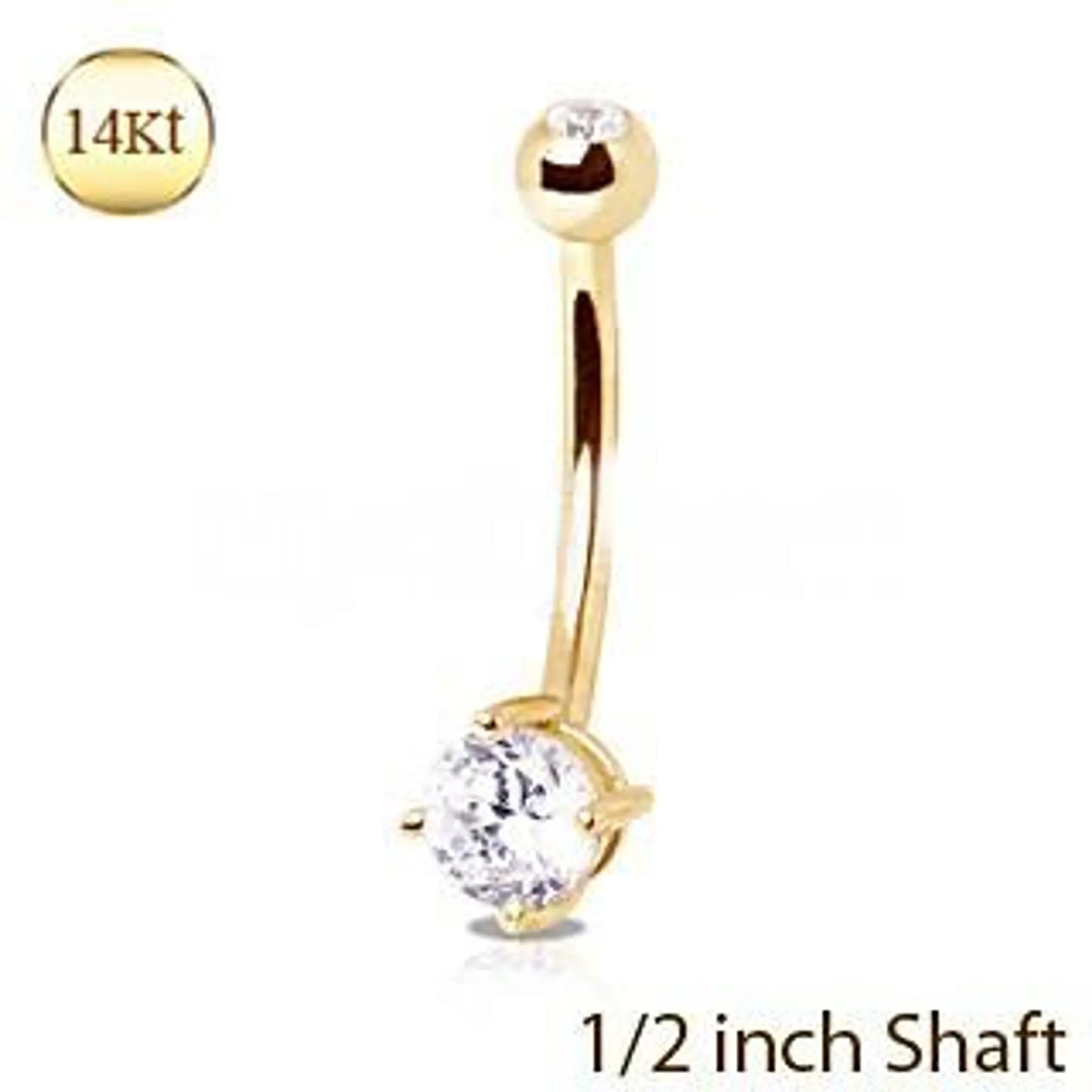 Navel Ring, 1/2" yellow gold with Clear Round Prong Set CZ