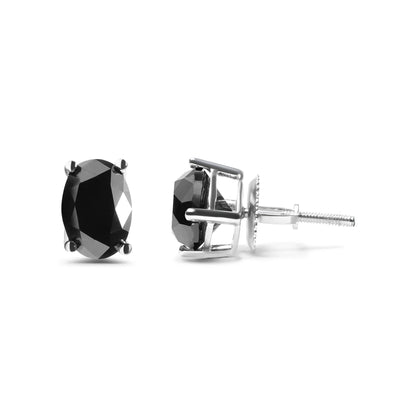 Oval Cut Black Diamond Solitaire Stud Earrings
