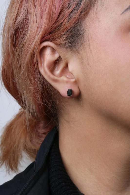 Oval Cut Black Diamond Solitaire Stud Earrings