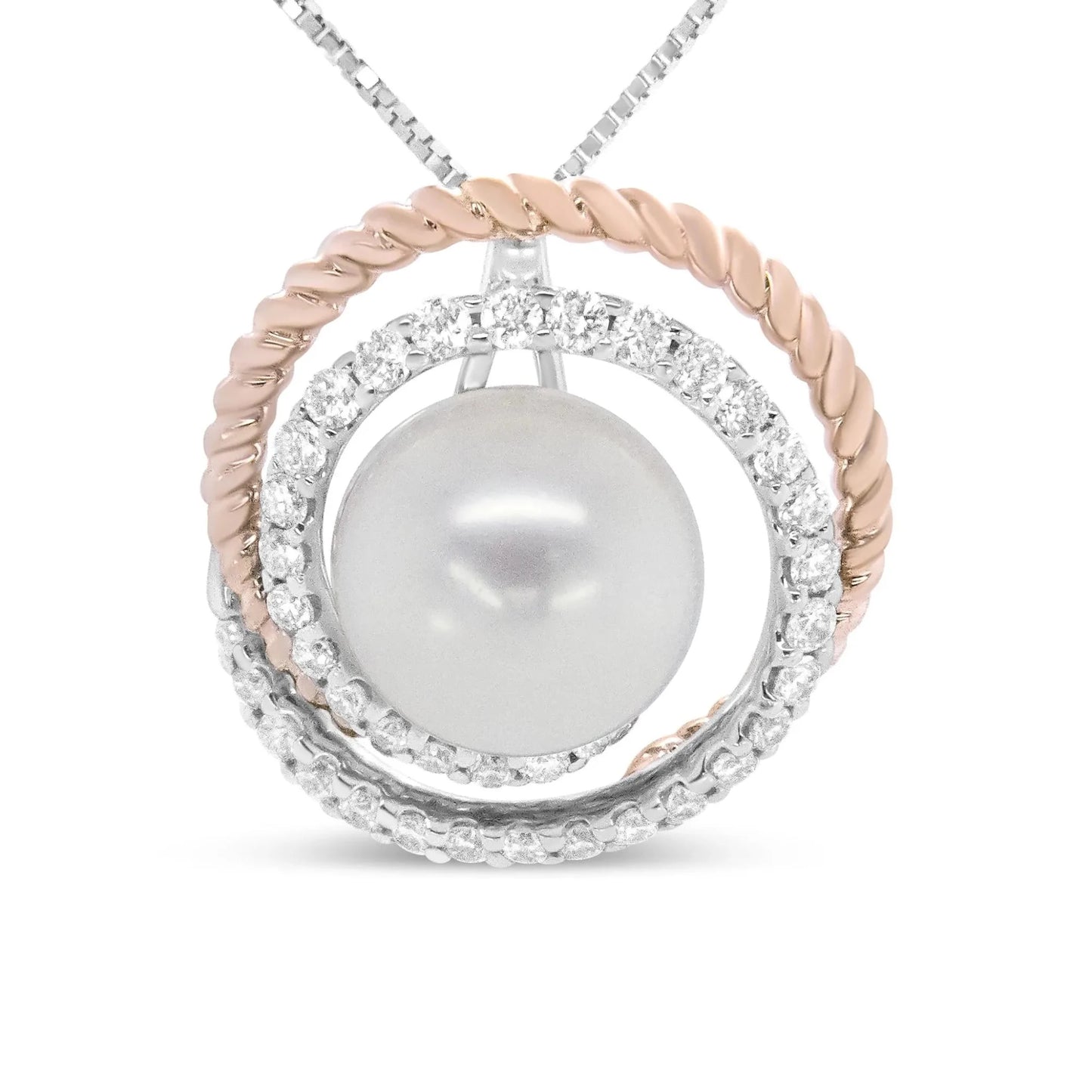 Pave Diamond & Round Pearl Spiral Openwork Pendant Necklace