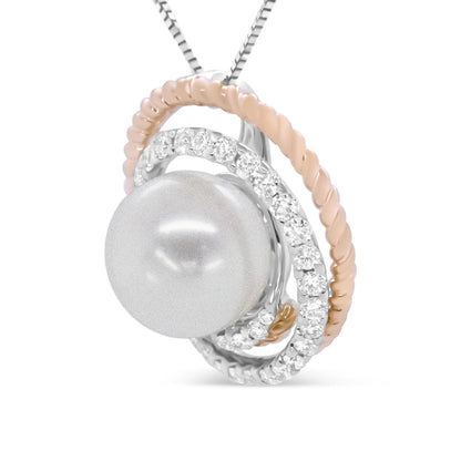 Pave Diamond & Round Pearl Spiral Openwork Pendant Necklace
