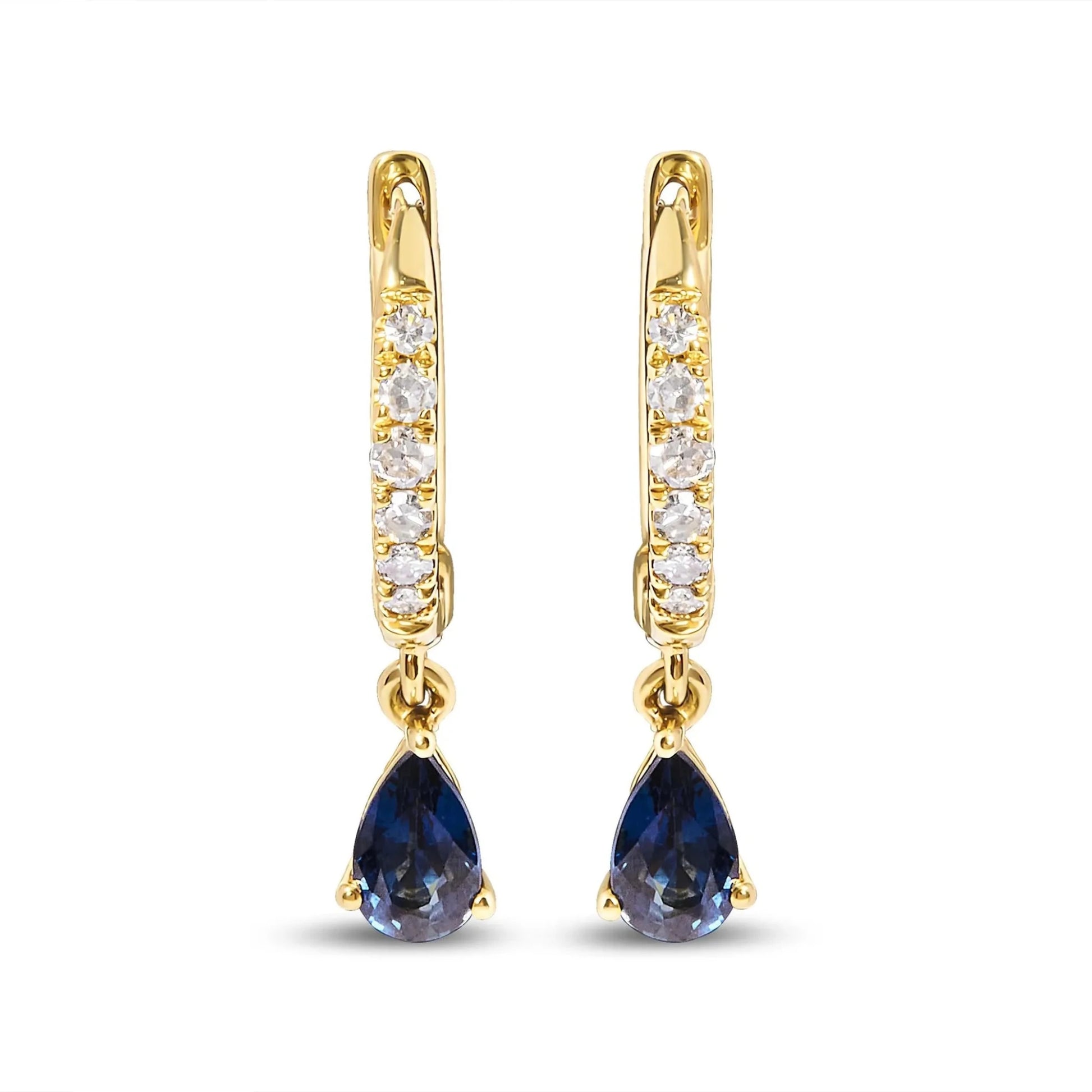 Pear Blue Sapphire and Diamond Drop and Dangle Hoop Earrings