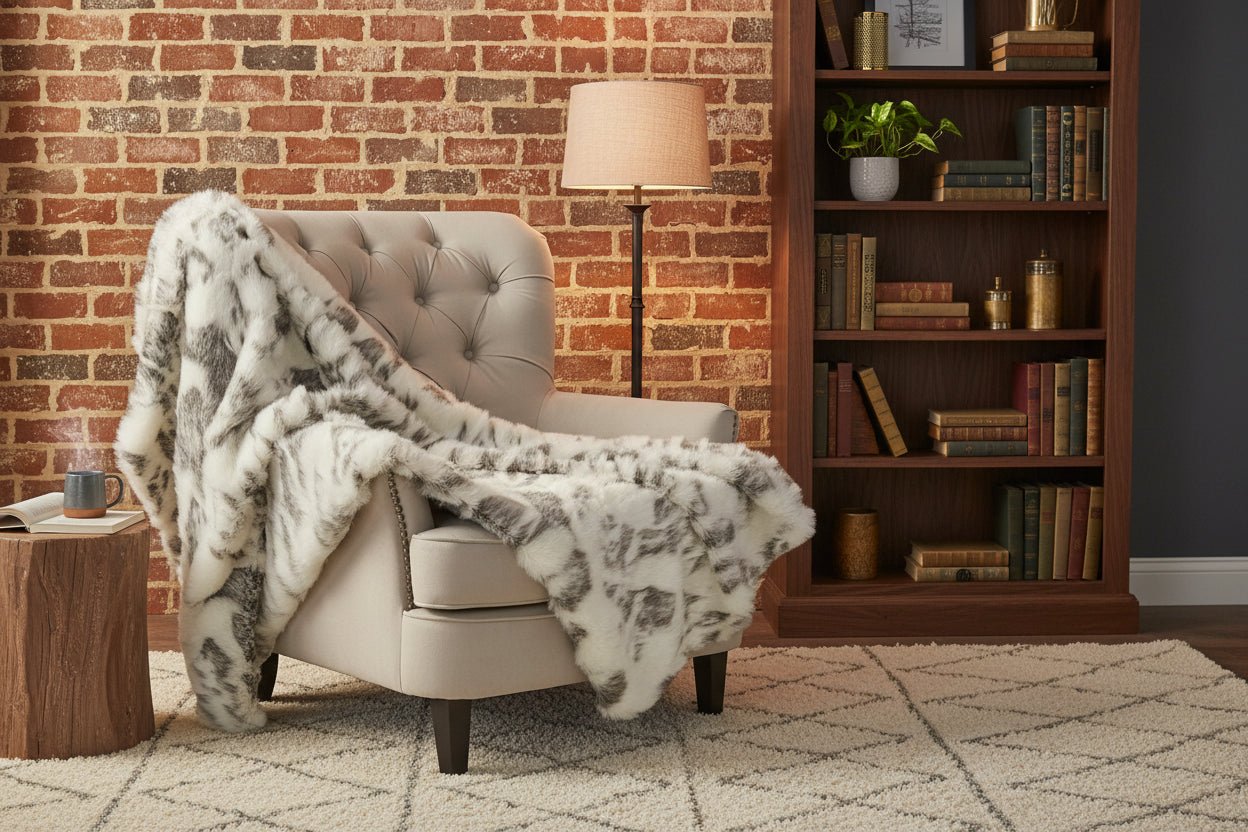 Plutus Ivory Rabbit Faux Fur Handmade Luxury Throw