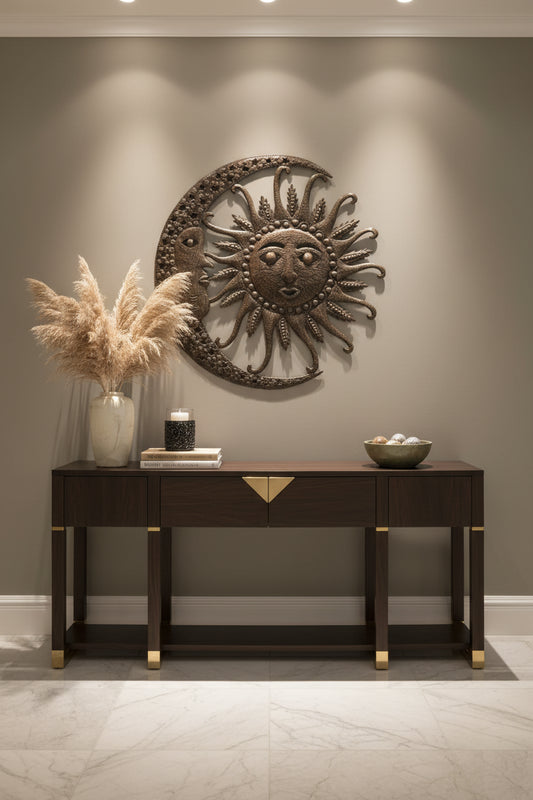 Premium Crescent Moon and Sun - Recycled Metal