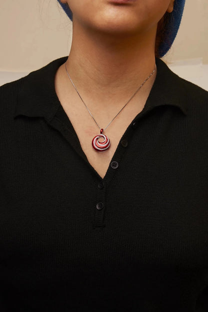 Red Enamel and .5 Diamond Endless Swirl Medallion 18" Pendant Necklace