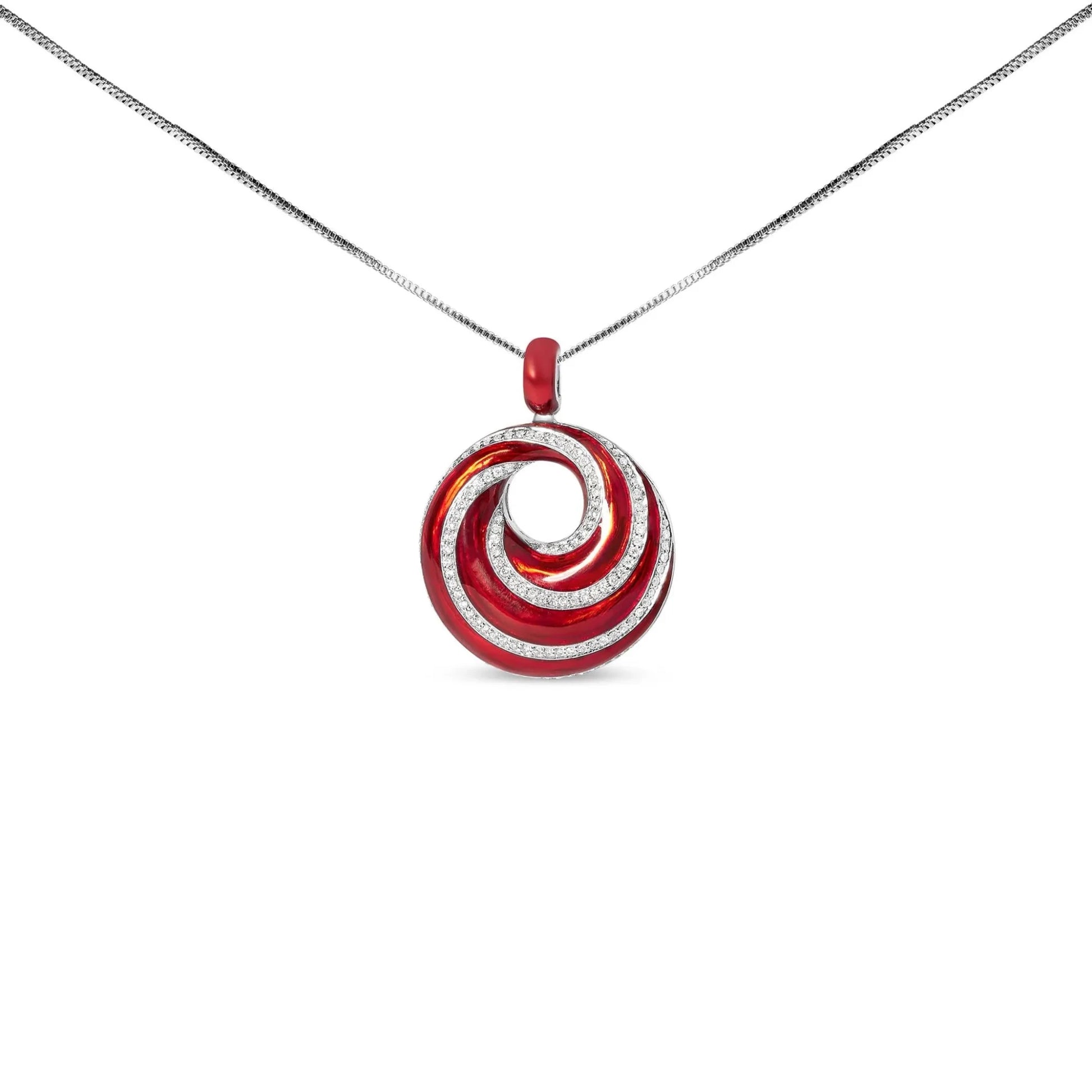 Red Enamel and .5 Diamond Endless Swirl Medallion 18" Pendant Necklace