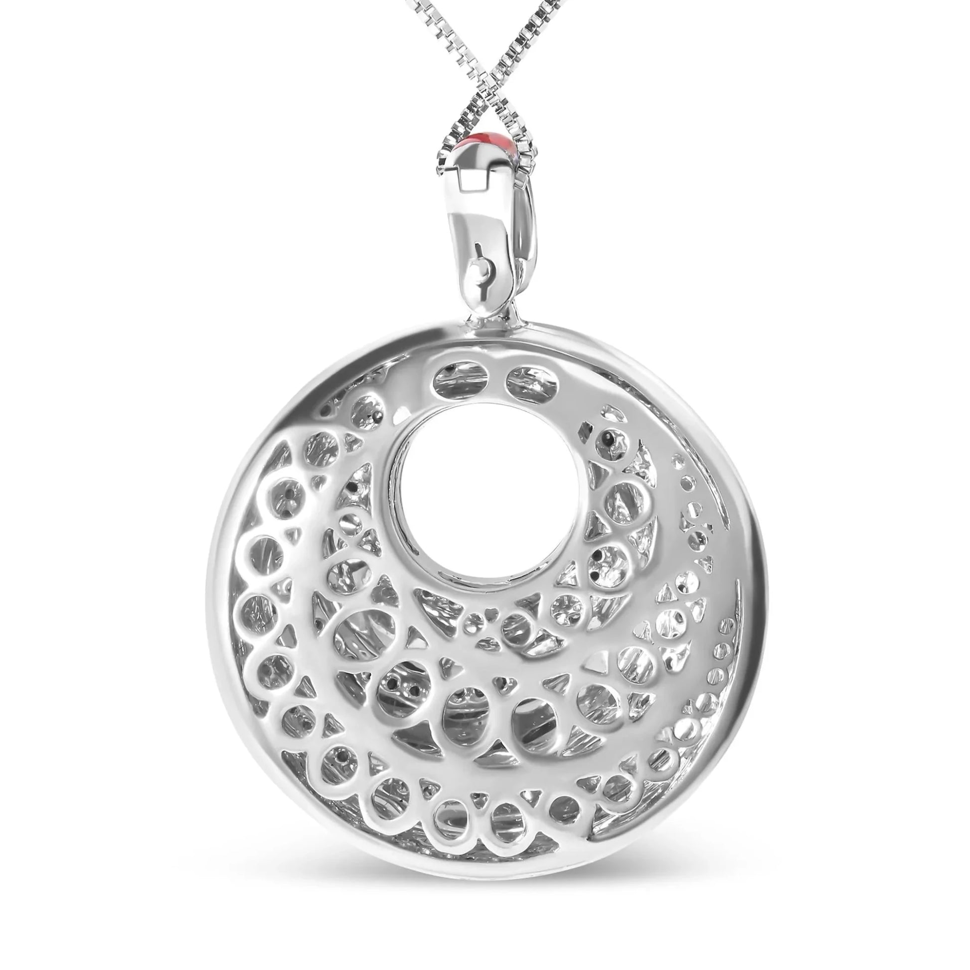 Red Enamel and .5 Diamond Endless Swirl Medallion 18" Pendant Necklace