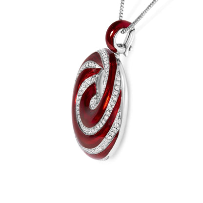 Red Enamel and .5 Diamond Endless Swirl Medallion 18" Pendant Necklace