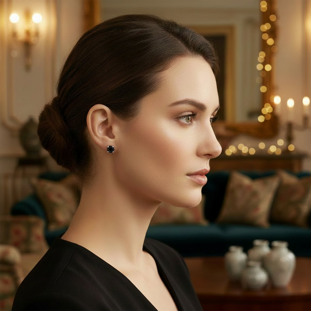 Round Brilliant-Cut Black Diamond Bezel-Set Stud Earrings