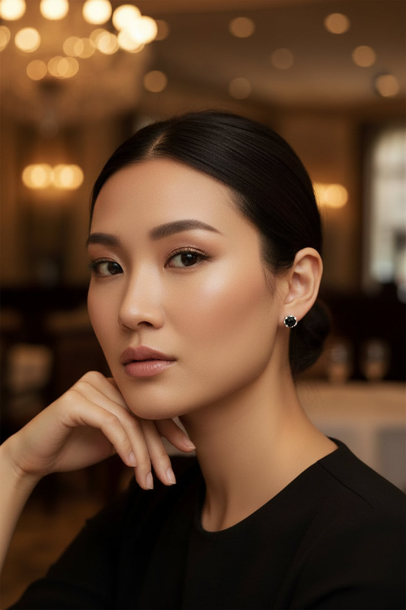 Round Brilliant-Cut Black Diamond Bezel-Set Stud Earrings