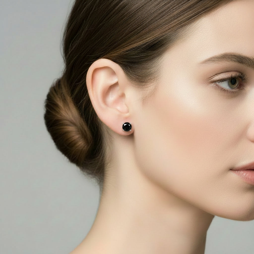 Round Brilliant-Cut Black Diamond Bezel-Set Stud Earrings