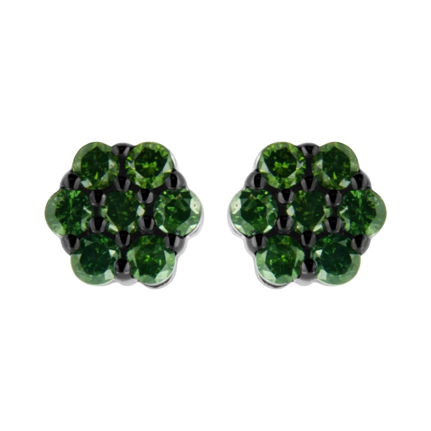 Round-Cut Color Treated Diamond Floral Cluster Stud Earring