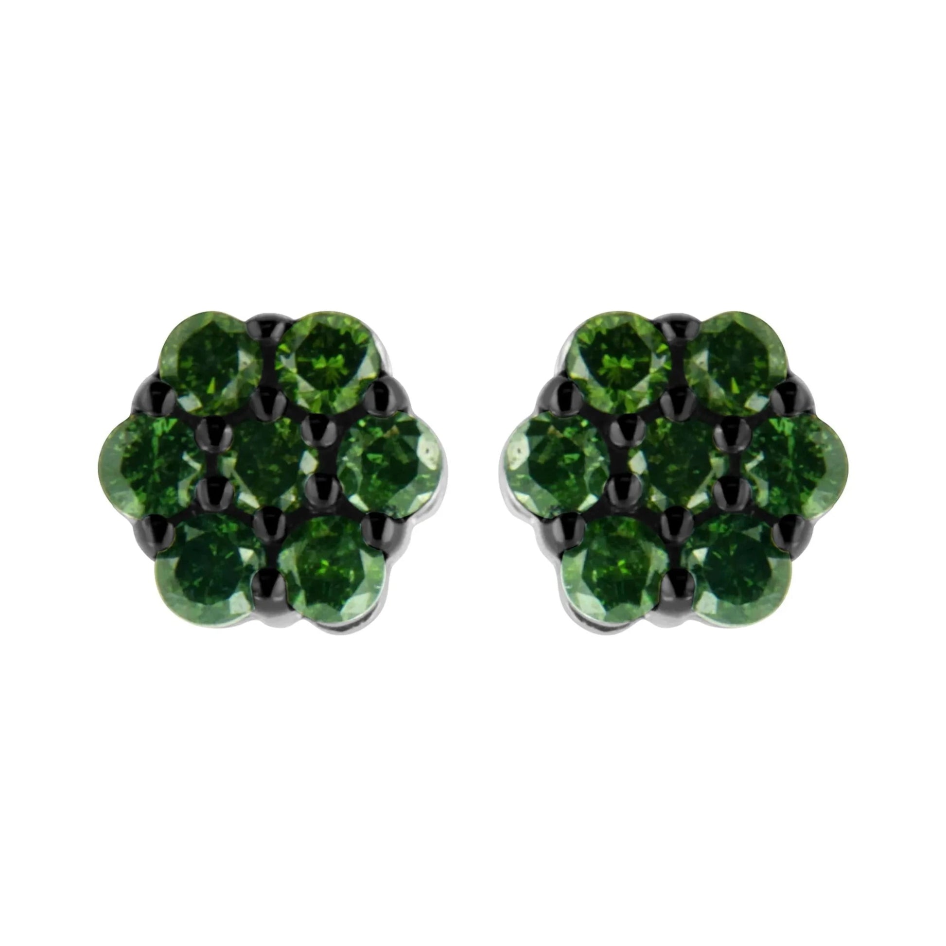 Round-Cut Color Treated Diamond Floral Cluster Stud Earring