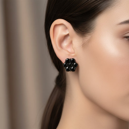 Round-Cut Color Treated Diamond Floral Cluster Stud Earring
