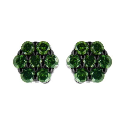 Round-Cut Color Treated Diamond Floral Cluster Stud Earring