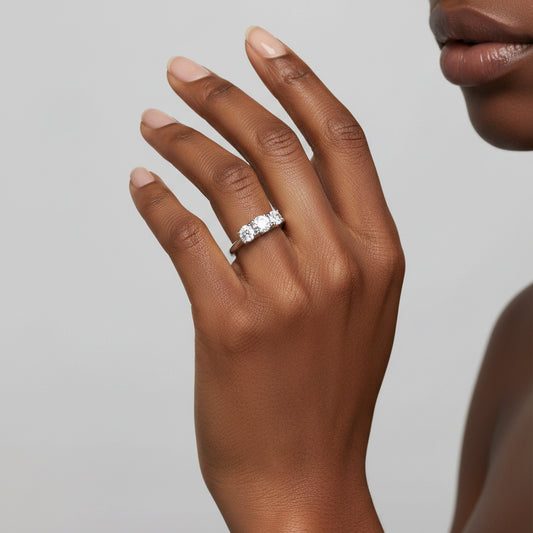 Round Lab Grown Diamond Three Stone Illusion Plate Ring