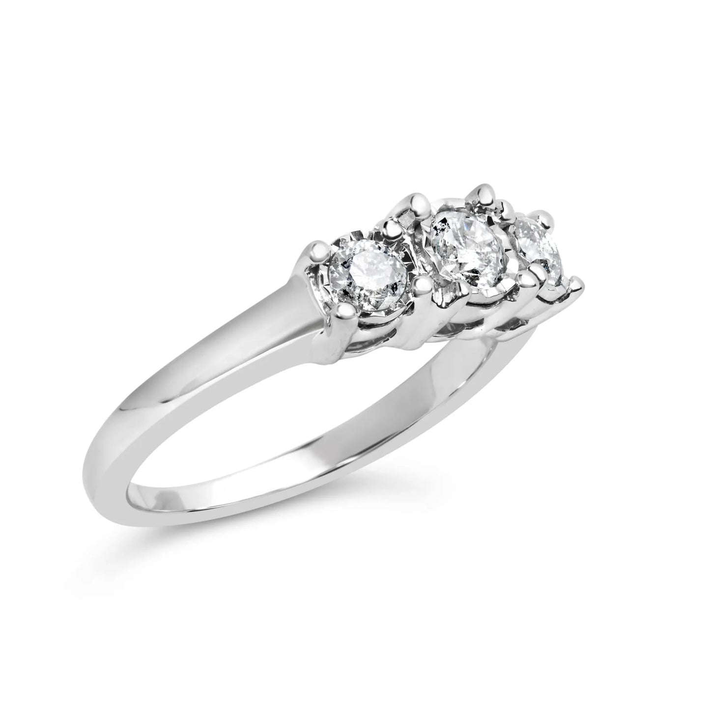 Round Lab Grown Diamond Three Stone Illusion Plate Ring
