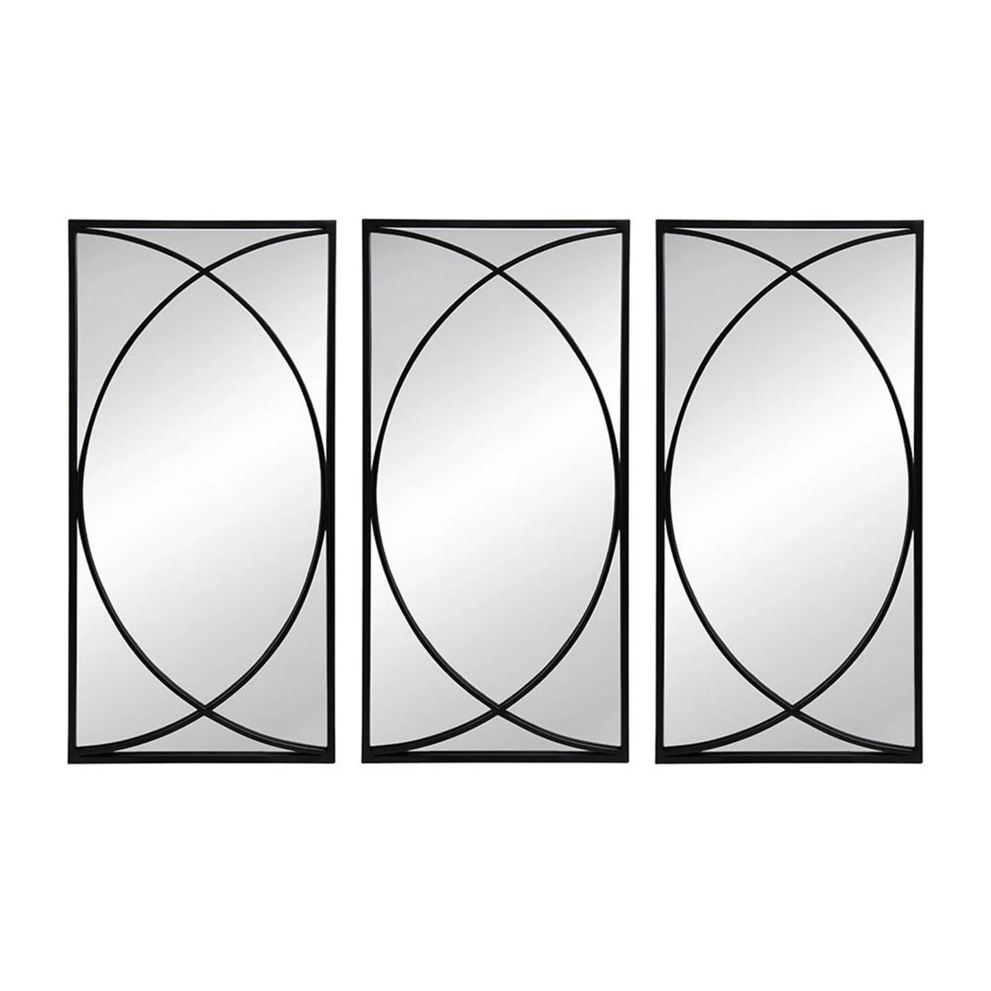 Set of Three Black Iron Framed Accent Mirror - Nobiliving