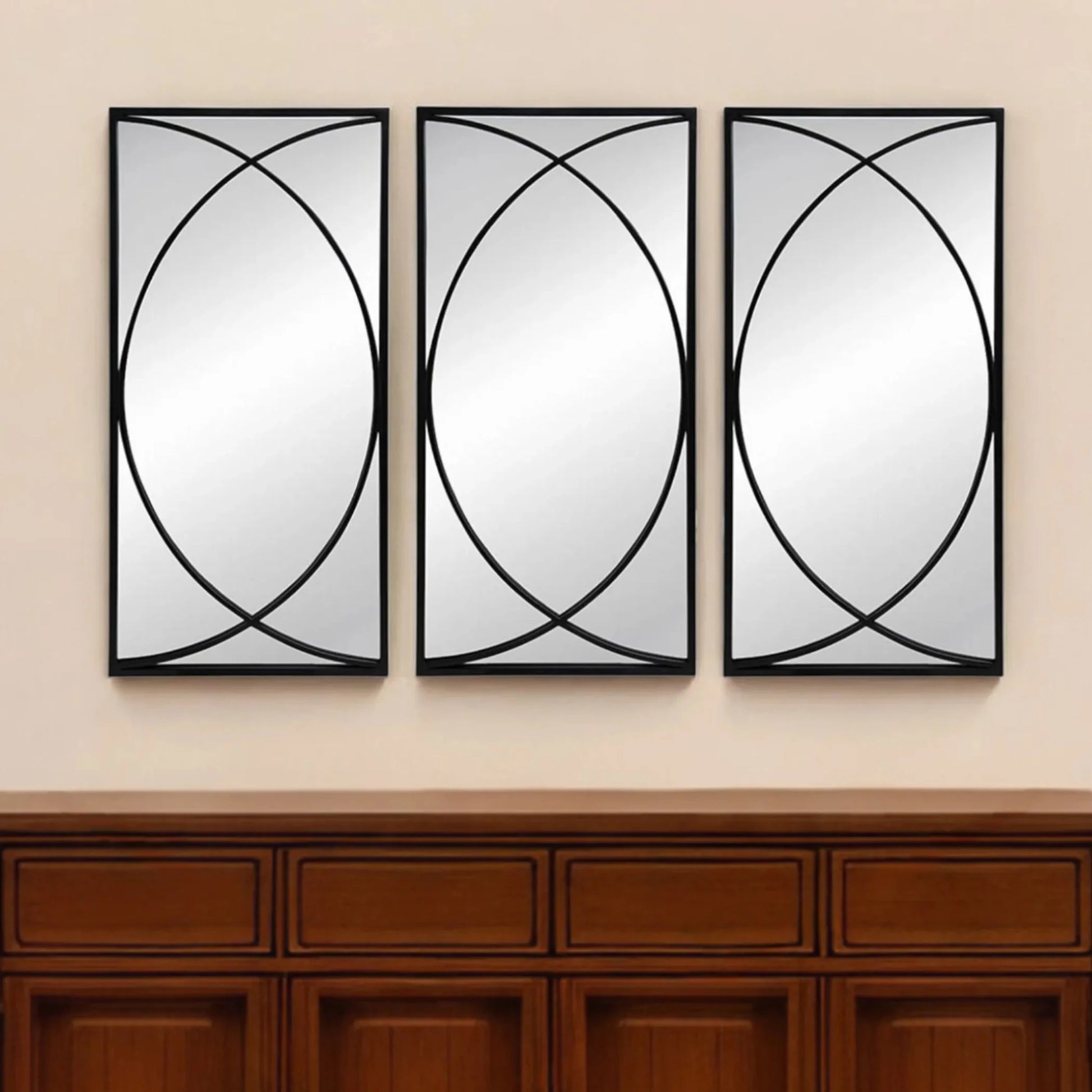 Set of Three Black Iron Framed Accent Mirror - Nobiliving