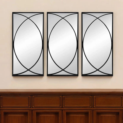 Set of Three Black Iron Framed Accent Mirror - Nobiliving