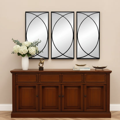 Set of Three Black Iron Framed Accent Mirror - Nobiliving