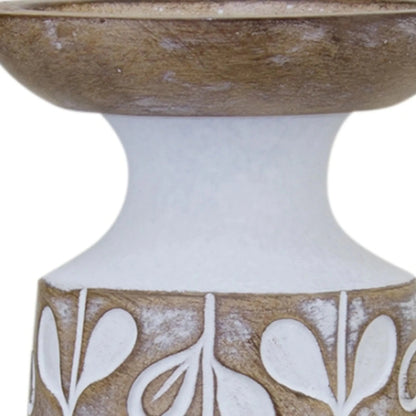 Set of Three Brown and White Stone Powder Botanical Leaf Tabletop Pillar Candle Holders - Nobiliving