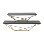 Set Of Two Black and Gold Wood and Metal Modern Wall Mounted Accent Shelves