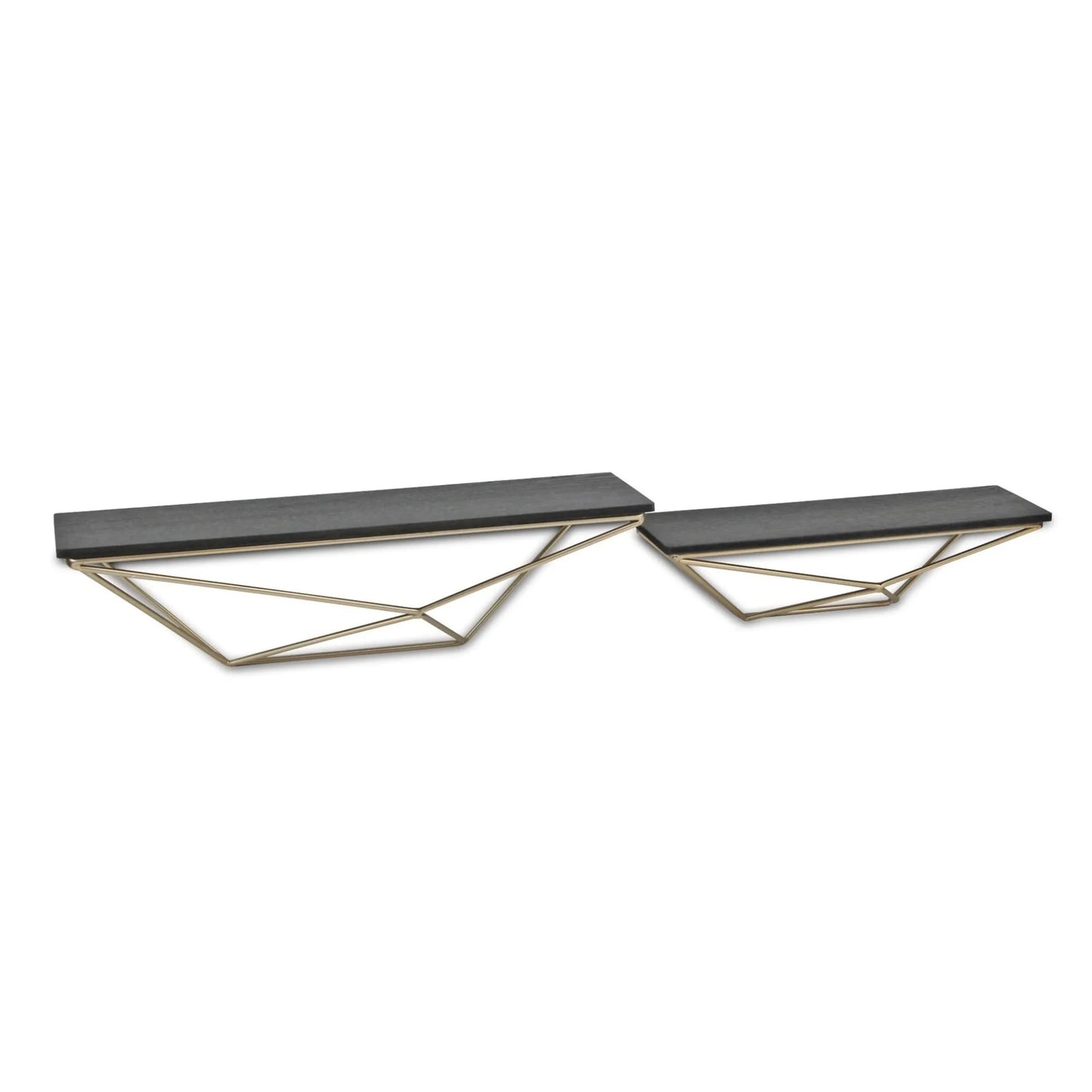 Set Of Two Black and Gold Wood and Metal Modern Wall Mounted Accent Shelves - Nobiliving