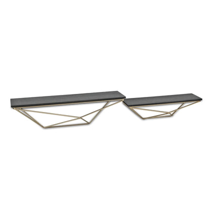 Set Of Two Black and Gold Wood and Metal Modern Wall Mounted Accent Shelves - Nobiliving