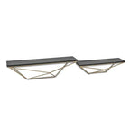 Set Of Two Black and Gold Wood and Metal Modern Wall Mounted Accent Shelves