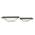 Set Of Two Black and Gold Wood and Metal Modern Wall Mounted Accent Shelves