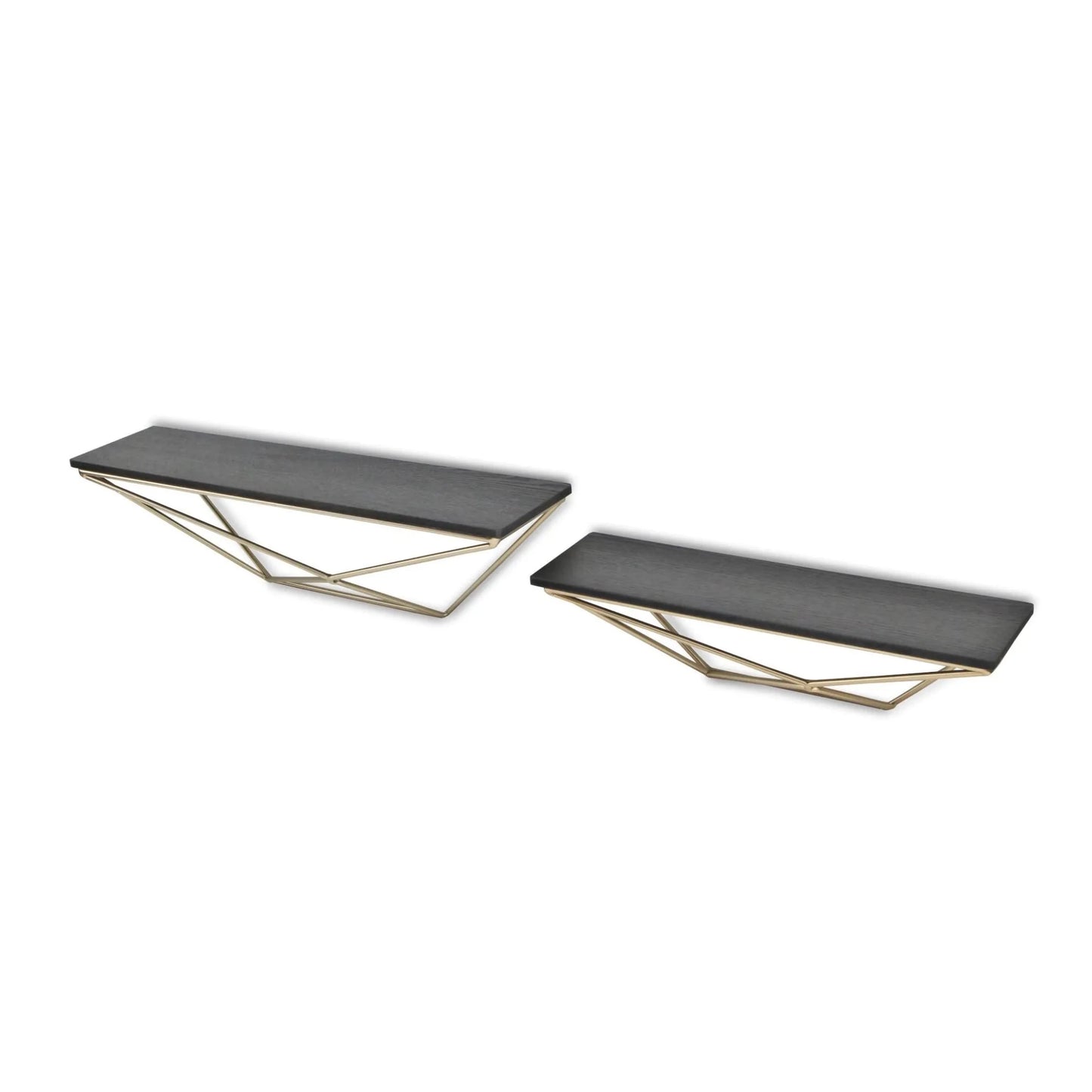 Set Of Two Black and Gold Wood and Metal Modern Wall Mounted Accent Shelves - Nobiliving