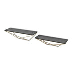 Set Of Two Black and Gold Wood and Metal Modern Wall Mounted Accent Shelves