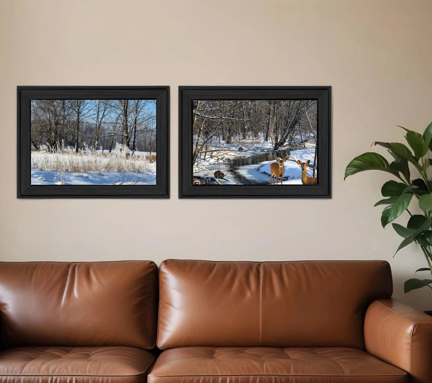 Set Of Two Great Outdoors Nature or Winter Forest 3 Black Framed Print Wall Art - Nobiliving