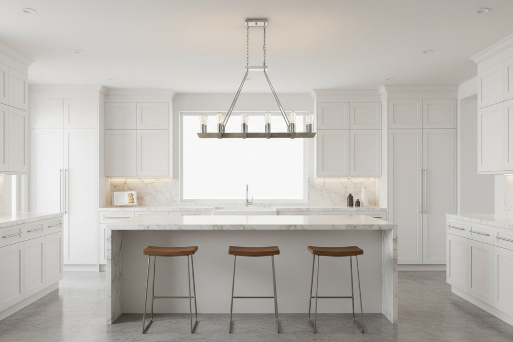 Silver Kitchen Island Twelve Light Metal Dimmable Chandelier - Nobiliving
