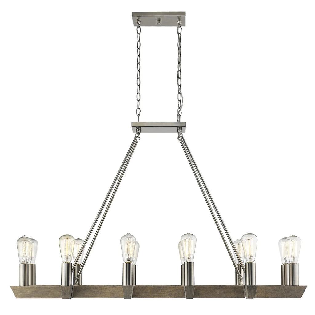 Silver Kitchen Island Twelve Light Metal Dimmable Chandelier - Nobiliving