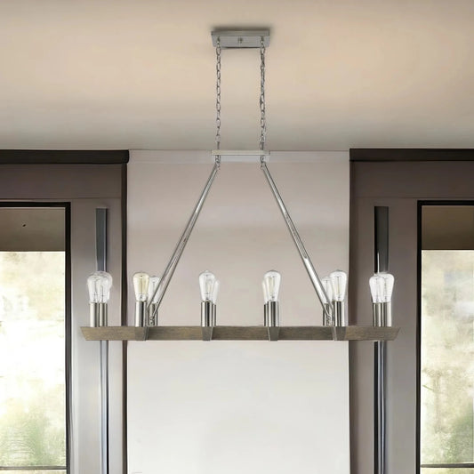 Silver Kitchen Island Twelve Light Metal Dimmable Chandelier - Nobiliving