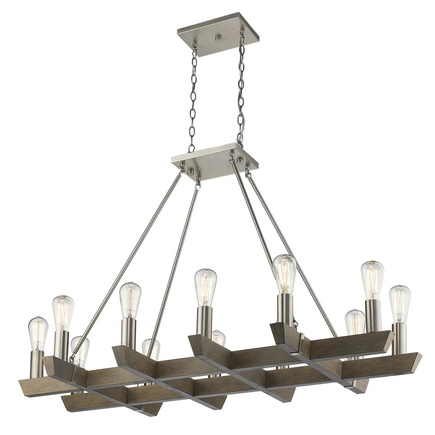 Silver Kitchen Island Twelve Light Metal Dimmable Chandelier - Nobiliving