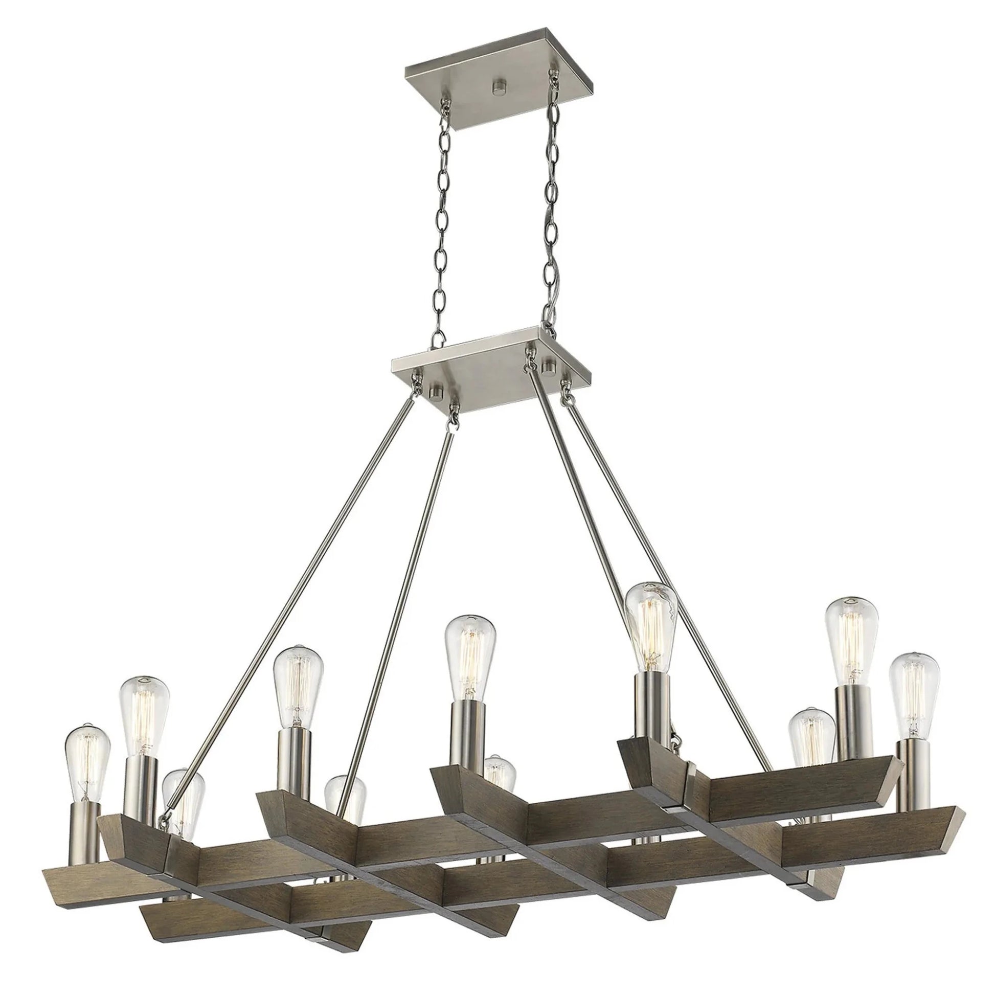 Silver Kitchen Island Twelve Light Metal Dimmable Chandelier - Nobiliving